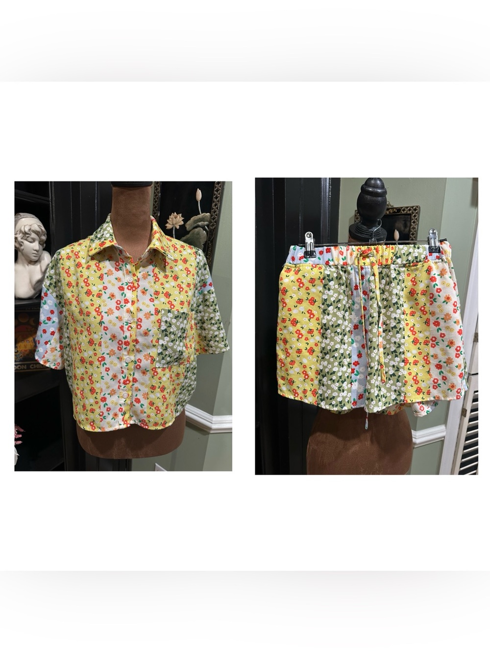 Blue Blush Floral Button‑Down Short Set – Size Small (NWOT)